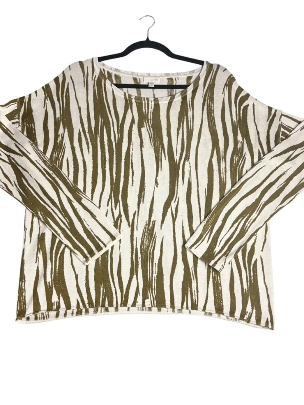Garnet Hill Size S Zebra Print Knit Sweater Silk Cotton Relaxed Casual Office